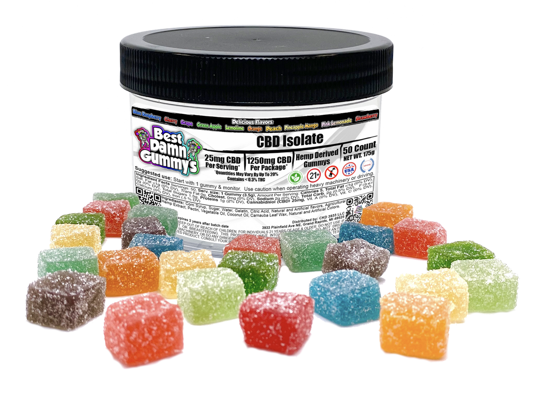 100% CBD Isolate Gummy's (Packaged) - 25 Packages per order - Best Damn Gummy's - Wholesale