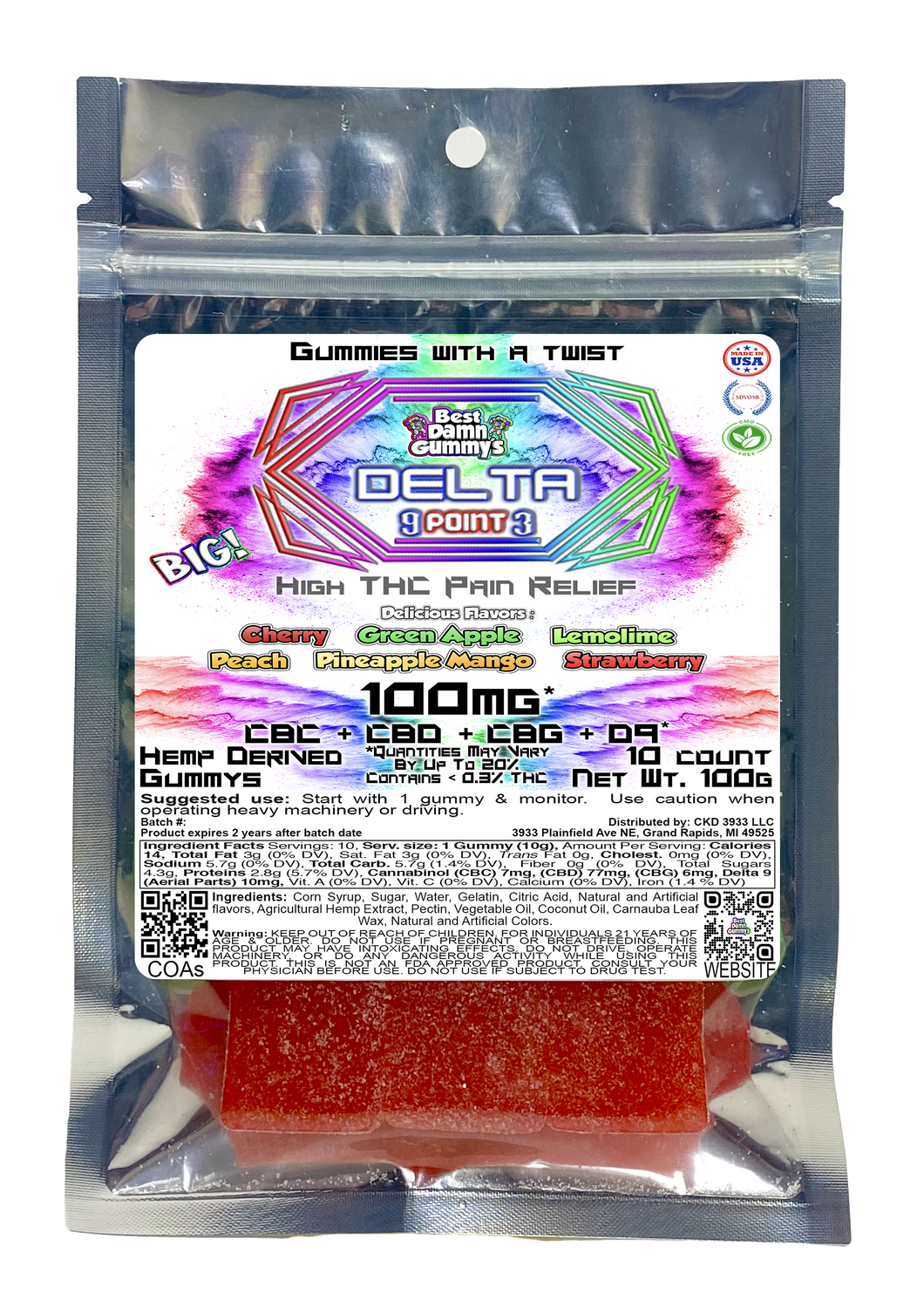 Ultimate High D9 Pain Relief Gummy (Packaged) 25 Packages per order