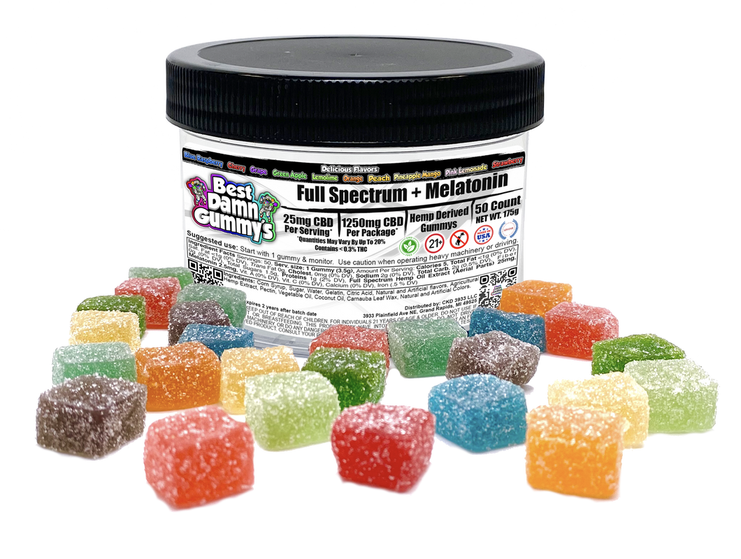 Full Spectrum + 2.5mg Melatonin Gummy's (Packaged) - 25 Packages per order - Best Damn Gummy's - Wholesale